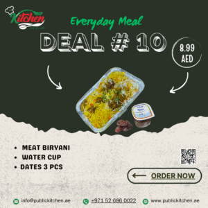 Everyday Deal 10: Meat Biryani with Dates @8.99 AED <br> packing in polythene bag