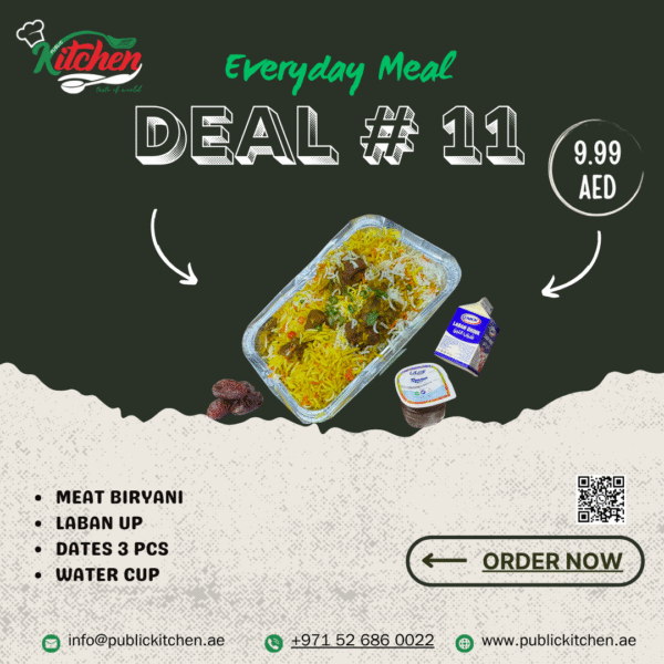 Everyday Deal 11: Meat Biryani with Laban UP @9.99 AED <br>  packing in polythene bag